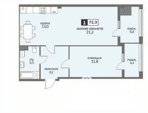 2-к квартира, вторичка, 72м2, 6/12 этаж