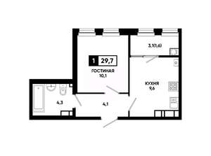 1-к квартира, вторичка, 30м2, 12/24 этаж