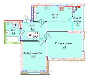 2-к квартира, вторичка, 51м2, 19/22 этаж