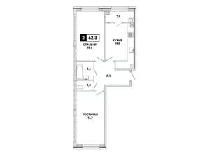 2-к квартира, вторичка, 62м2, 2/16 этаж