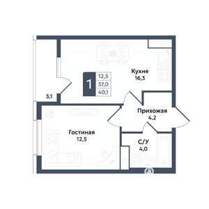 1-к квартира, вторичка, 40м2, 9/20 этаж