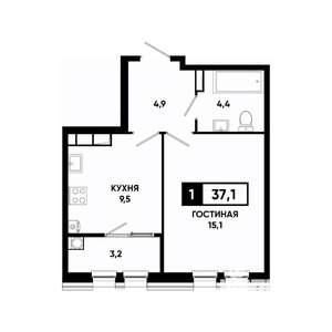 1-к квартира, вторичка, 37м2, 13/16 этаж