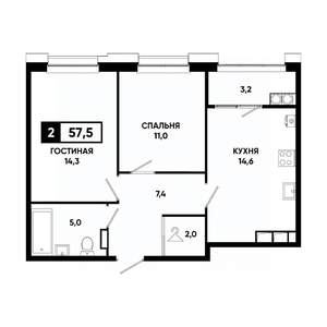 2-к квартира, вторичка, 58м2, 13/20 этаж