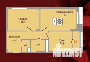 2-к квартира, вторичка, 66м2, 8/9 этаж