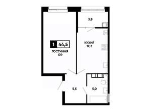 1-к квартира, вторичка, 45м2, 7/24 этаж
