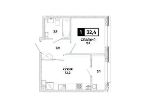 1-к квартира, вторичка, 32м2, 10/12 этаж