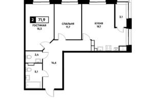 2-к квартира, вторичка, 72м2, 17/22 этаж