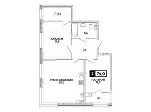 1-к квартира, вторичка, 74м2, 3/16 этаж