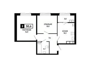 2-к квартира, вторичка, 51м2, 16/19 этаж