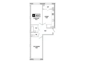 2-к квартира, вторичка, 62м2, 11/16 этаж