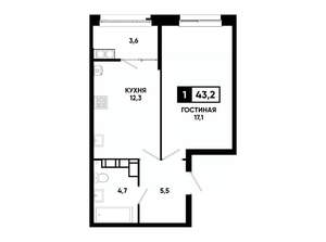 1-к квартира, вторичка, 43м2, 23/24 этаж