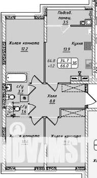 3-к квартира, вторичка, 66м2, 19/21 этаж