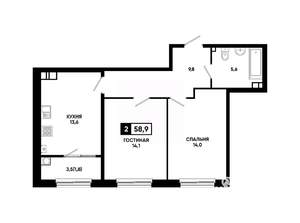 2-к квартира, вторичка, 59м2, 3/24 этаж
