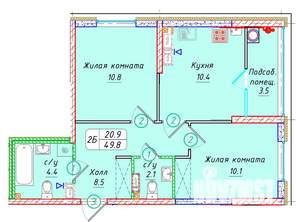 2-к квартира, вторичка, 50м2, 16/22 этаж