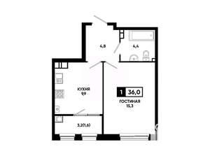 1-к квартира, вторичка, 36м2, 8/24 этаж