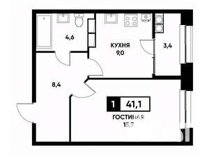1-к квартира, вторичка, 41м2, 22/22 этаж