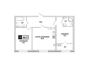 1-к квартира, вторичка, 66м2, 13/16 этаж