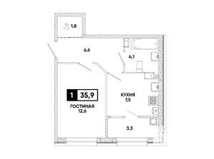 1-к квартира, вторичка, 36м2, 10/12 этаж