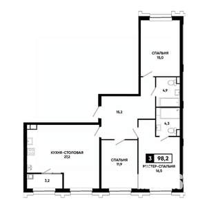 3-к квартира, вторичка, 98м2, 5/21 этаж