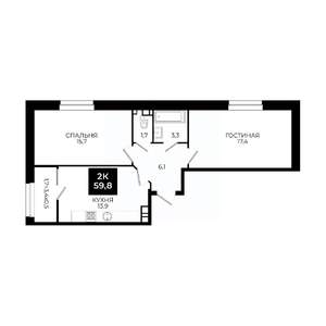 2-к квартира, вторичка, 60м2, 13/24 этаж