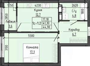 1-к квартира, вторичка, 45м2, 15/25 этаж
