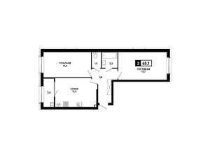 2-к квартира, вторичка, 65м2, 2/12 этаж