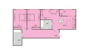 2-к квартира, строящийся дом, 68м2, 1/6 этаж