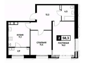 2-к квартира, вторичка, 58м2, 13/18 этаж