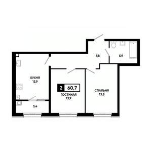 2-к квартира, вторичка, 61м2, 2/18 этаж