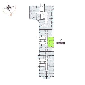 2-к квартира, вторичка, 54м2, 1/19 этаж