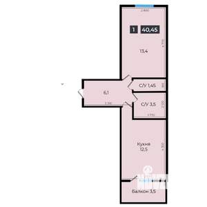 1-к квартира, вторичка, 41м2, 1/16 этаж