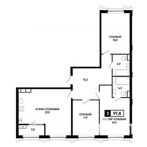 3-к квартира, вторичка, 98м2, 15/21 этаж