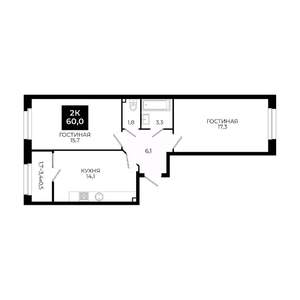 2-к квартира, вторичка, 60м2, 2/24 этаж
