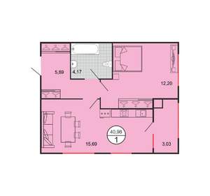 1-к квартира, строящийся дом, 41м2, 1/6 этаж