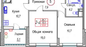 2-к квартира, вторичка, 54м2, 3/19 этаж