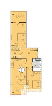 2-к квартира, вторичка, 74м2, 18/19 этаж