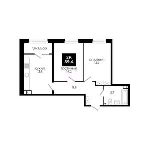 2-к квартира, вторичка, 59м2, 13/24 этаж