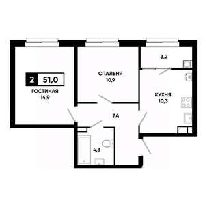 2-к квартира, вторичка, 51м2, 4/19 этаж