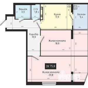 2-к квартира, вторичка, 76м2, 8/9 этаж