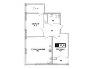 1-к квартира, вторичка, 74м2, 6/16 этаж
