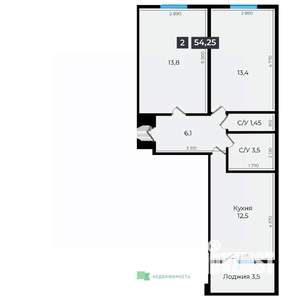 2-к квартира, вторичка, 54м2, 14/17 этаж