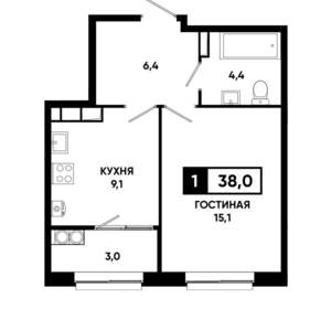 1-к квартира, вторичка, 38м2, 14/19 этаж