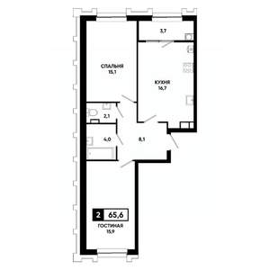 2-к квартира, строящийся дом, 66м2, 4/21 этаж