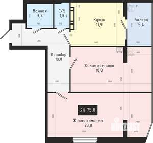 2-к квартира, вторичка, 76м2, 9/9 этаж