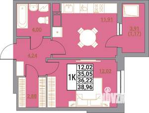 1-к квартира, вторичка, 39м2, 12/21 этаж