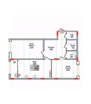 2-к квартира, строящийся дом, 74м2, 6/10 этаж