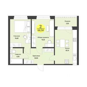 2-к квартира, вторичка, 67м2, 2/12 этаж