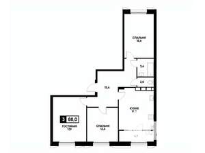 3-к квартира, вторичка, 88м2, 15/18 этаж