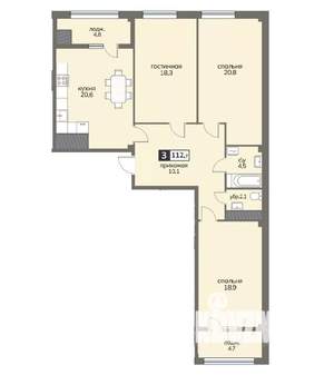 3-к квартира, вторичка, 113м2, 6/12 этаж