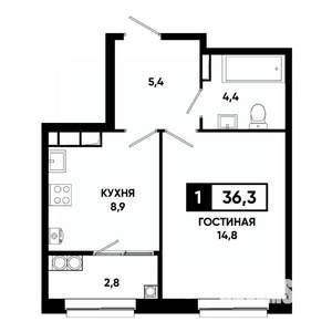 1-к квартира, вторичка, 36м2, 17/19 этаж